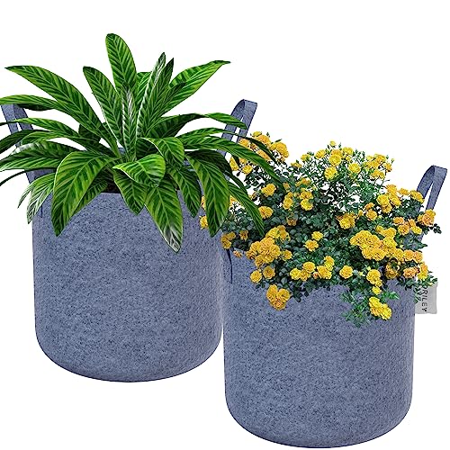 ORILEY Grow Bag Heavy Duty Geo Fabric Plant Pot with Sturdy Handles Lightweight Bags Ideal for Gardening Balcony Terrace (Grey, Round, 500 GSM 12 x 12 inch Pack of 2)