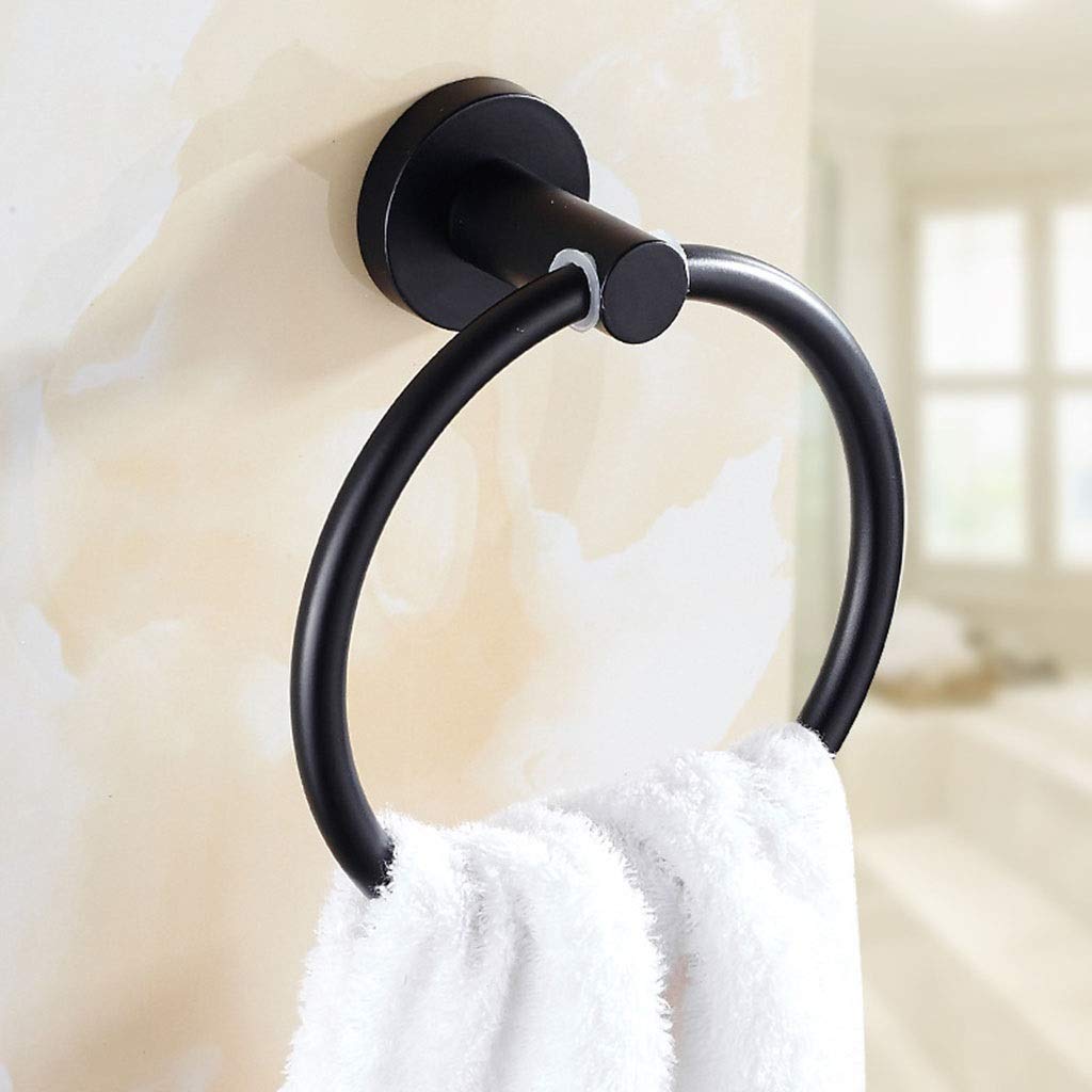 Portasciugamani Rotondo Nordico Anello portasciugamani Bagno dell'hotel Ciondolo portasciugamani in Acciaio Inossidabile Creativo Multifunzione 16 cm, Nero