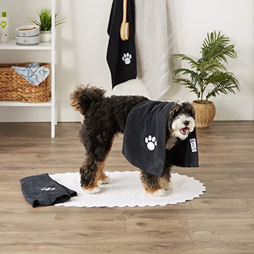 Image of Bone Dry Pet Grooming Towel Collection Embroidered Absorbent Microfiber Drying Set, 15x30, Black, 3 Count