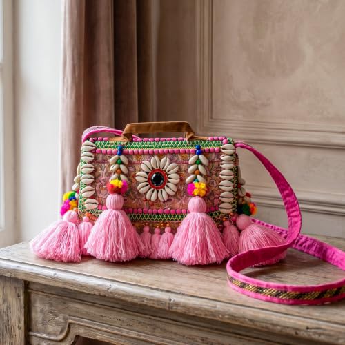 Image of MOMISY Handicraft Handmade Cotton Ethnic Rajasthani Embroidered Banjara Bags for Women Sling Clutch with Handle Purses for Ladies Girls