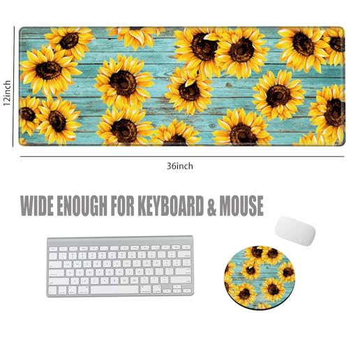 Image of Gaming Mousepad 36x12 Mouse Pad XXL Desk Mat Sunflower Desk Pad Long Extended Mouse Mat with Stitched Edges Computer Mat for Men Office Work