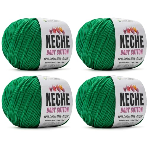 Image of Keche Baby Cotton, 60% Cotton 40% Acrylic Yarn, Soft Cotton Yarn for Crochet and Knitting, Amigurumi Yarn 4 Skeins /Balls [1.76 Oz (50g) / 180 Yrds (165m)] x 4 - Kelly Green