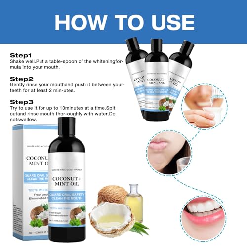 Aufhellendes Öl Mundspülung,Mundziehöl mit Kokosnuss& Pfefferminzöl 100ml mundziehoel kokos minze,Zahnaufhellung und Gesündere Zähne,Zungenreiniger,Oil Pulling for Teeth,Teeth Whitening Mouthwash (3) – Bild 7