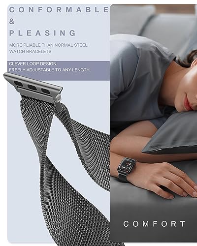 Image of Original Stainless Steel Loop for Apple Watch Band 38mm 40mm 41mm 42mm 44mm 45mm 49mm, Magnetic Clasp Replacement Bands for iwatch Series Ultra SE 8 7 6 5 4 3 2 1, Women & Men Watch Strap for Apple