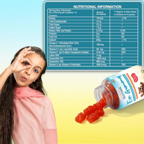 Image of Isotine Eye Gummy for Kids - Natural Vision Support | Reduces Digital Eye Strain | Daily Eye Nutrition with Lutein, Zeaxanthin & Astaxanthin | 30 Gummies