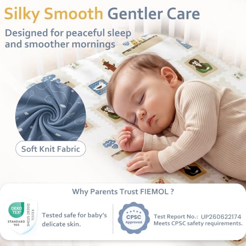 Image of Baby Bedside Bassinet Sheets Fitted, 33 inchx20 inch Compatible with Baby Delight Dream On Me & Most Rectangle Bedside Sleeper Bassinet Mattresses, Super Soft Microfiber Blue Brown Stamp