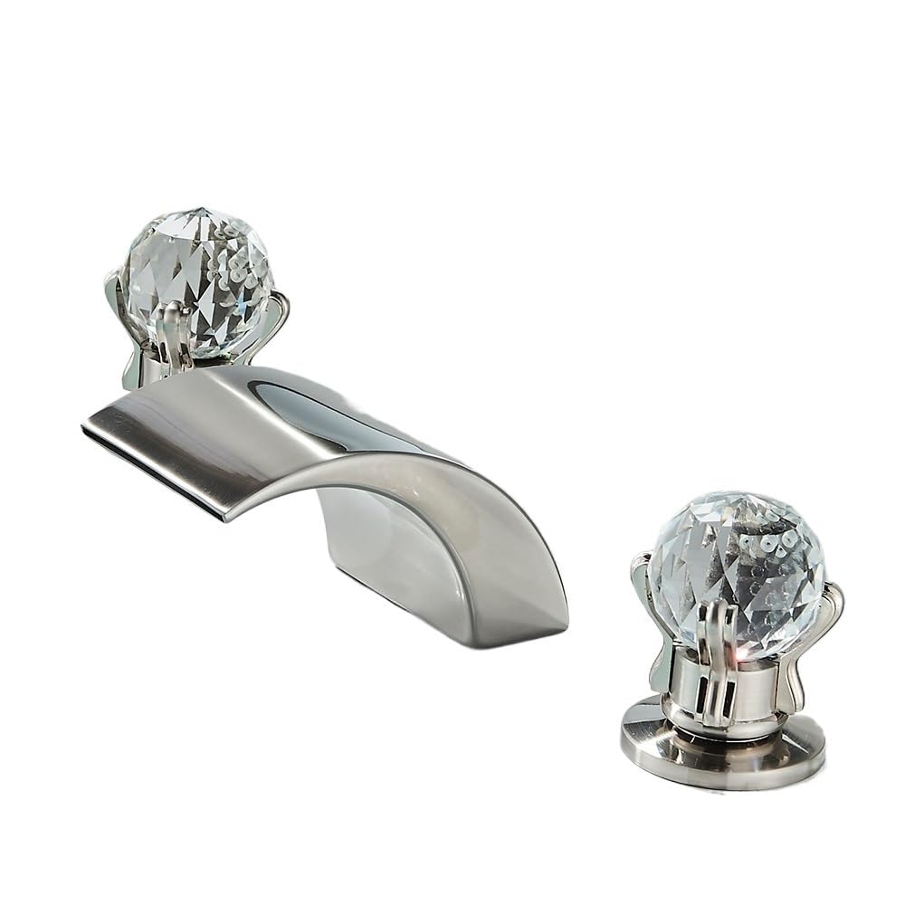 Robinet de lavabo cascade de luxe en nickel brossé avec poignées en cristal