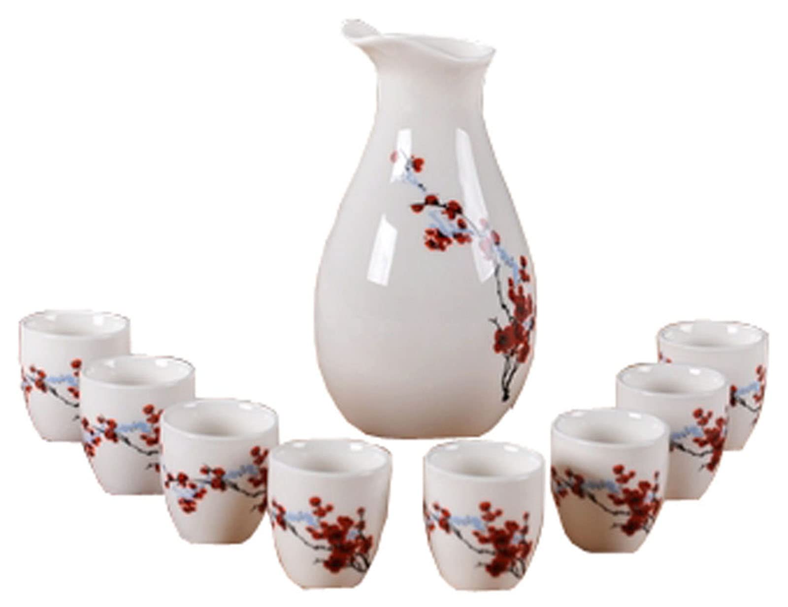 ZEALMAX Set di 9 bicchieri da sake in stile giapponese e brocche per amare vino e tè, C