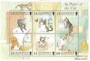 Briefmarken-Set Alderney 1996 Katzen – Komplette Ausgabe 94-99, Postfrisch ** MNH, Sammlerqualität