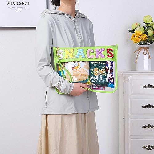 Image of Chenille Letter Clear Bag Purse Multi-purpose Transparent Waterproof Snacks Makeup Tote Bag with Wrist Strap