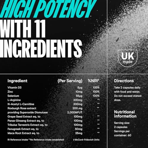 Numan Testosterone Pro - Maca Root, Tribulus Terrestris, Zinc, Ginseng - Testosterone Supplements for Men, Essential Vitamins & Minerals - 1100mg per Serving - 120 Capsules - Image 6