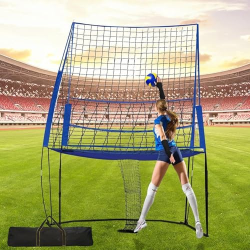 11x8フィートのバレーボールトレーニング用具ネット、3段階の高さ調節可能 - 練習用具ネットステーション、ボールリターンでバレーボールのサーブとスパイクのスキルを向上、持ち運び可能でセットアップ簡単(Blue)