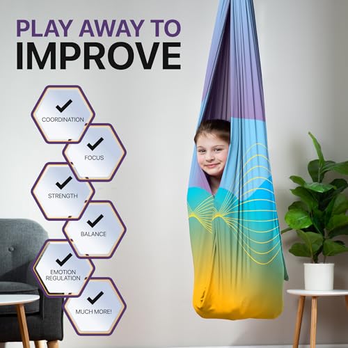 Image of Indoor Sensory Swing for Kids or Outdoor - Holds 300lbs, Double-Layer, & 360 Swivel, Calming Compression Therapy Swing Hammock for Kids & Adults with All Hardware - Sensory-Motor Toys & Gifts