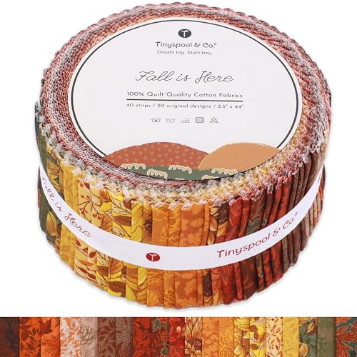 Tinyspool & Co. Jelly Roll Stoffstreifen zum Quilten, Basteln und Nähen, 40 Streifen, sortiert, weiche Baumwolle für Decken, Teppiche, Polster, Heimdekoration und Geldbörsenherstellung, Fall is Here