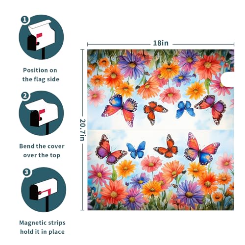 Image of Spring Summer Butterfly Flower Mailbox Covers Magnetic Standard Size 18x21 Inch Watercolor Floral Mailbox Cover Spring Summer Post Letter Box Covers Mailbox Wrap Garden Yard Home Decor for Outside