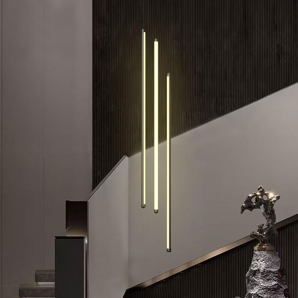 PLQWUJD Modern Chandelier Modern LED Staircase Pendant Light - 12 Heads Dimmable Rotating Chandelier, Adjustable Aluminum Hanging Ceiling Fixture for Living Room, Hotel, Hallway Warm White Lighting