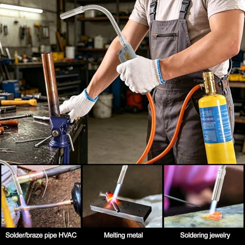 Image of Propane Torch Hand Hose, Mapp Gas Torch,Welding Torch,Hose Length 1.5M /60 inch-with Hook (Rotating Headband ignition)