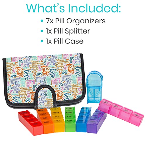 Vive Pill Organizer 4 Times A Day - Stackable 4 Times A Day Supplement & Weekly Medicine Holder - Am Pm Dispenser Case With Splitter Cutter - Portable Daily Vitamin Container - 30 Days Travel Calendar #TOP4