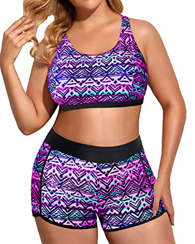 Image of Holipick Women Plus Size Swimsuits - Athletic 3 Piece Tankini with Shorts