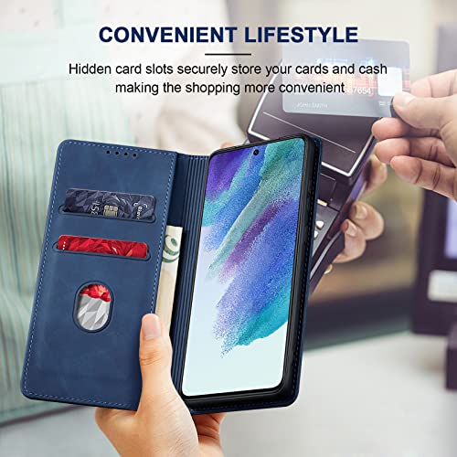 Image of Jasonyu Flip Wallet Case for Samsung Galaxy S21 FE,Blue