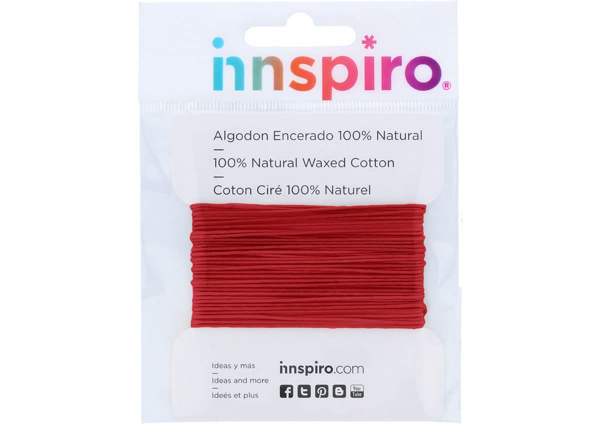INNSPIRO Red Fine Waxed Cotton Cord, 1.5 mm, 5 m.