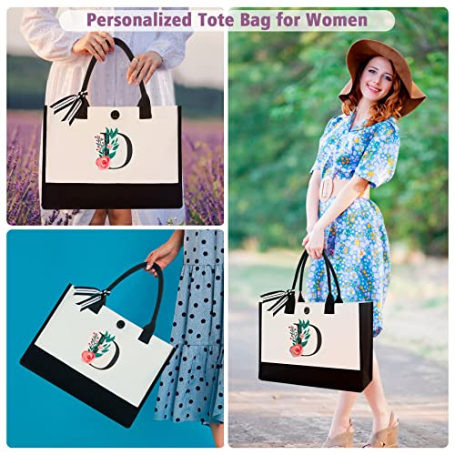 Image of Initial Canvas Tote Bag, Monogrammed Tote Bags Suitable for Mother's Day Wedding Beach