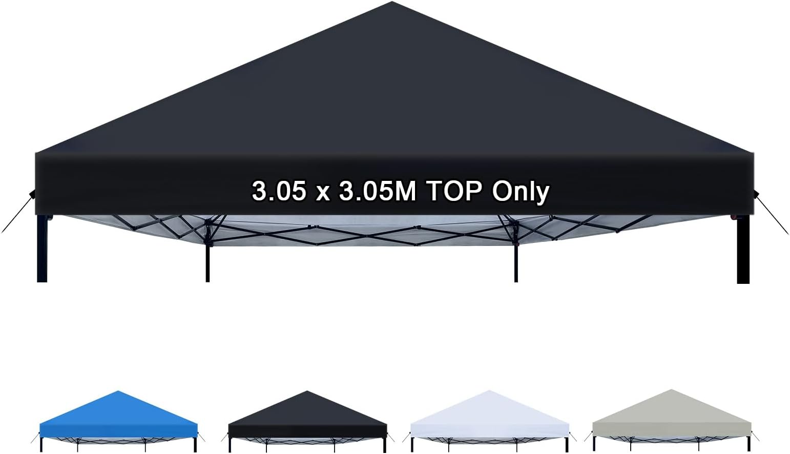 10×10 Canopy Replacement Top Only, Waterproof Pop Up Canopy Tent Top Roof Cover with Ropes, Instant Canopy Top Sunshade Sliver Coated for Outdoor Garden Patio Camping (Black,120 Inchs)