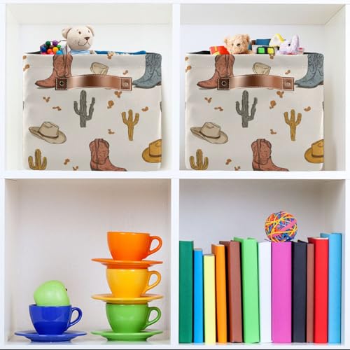 Image of Aslsiy Storage Basket Cowboy Boots Hat Cactus Wild West Nursery Bins Baby Canvas Box Clothes Shelf Basket Laundry Hampers 1 Pcs