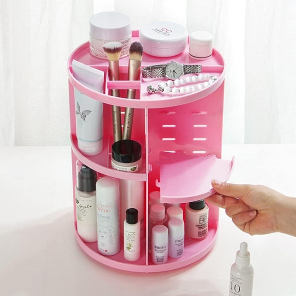 AFULILI Makeup Organizer Box 360° Rotating Perfume Stand Bathroom Storage Cosmetics Display Stand Space Saving and Large Capacity Case (Transparent)
