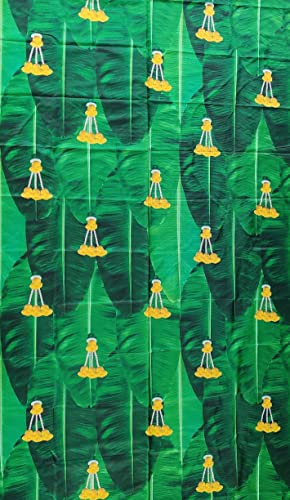 Image of ZEONELYMART Banana Leaf Backdrop Cloth with Small Yellow Flower Hangings for Pooja, Housewarming and Wedding etc Events Decoration 10 X 8 Feet (Banana Leaf Yellow Flowers Cloth with Ganesh)