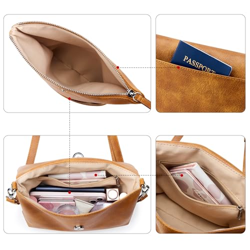 Image of KALIDI Vintage Vegan Leather Crossbody Bag PU Shoulder Bag Handbag Multiple Pockets Adjustable Removable Strap Women