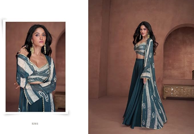 Indo-Western Festival Party Stitched Printed Muslin Top Palazzo & Jacket 28012