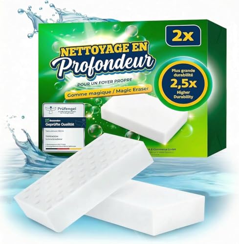 2,5X Plus Longue durée de Vie | Gomme Magique 2X - Nouveau : éponge Magique Extra Longue durée | Eponge Magique Mur Blanc enlève la saleté dans la Cuisine et la Salle de Bain