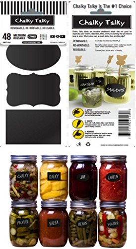 Chalky Talky Variety Chalkboard Labels, 48 Reusable Water Resistant For Mason Jars - Erasable...