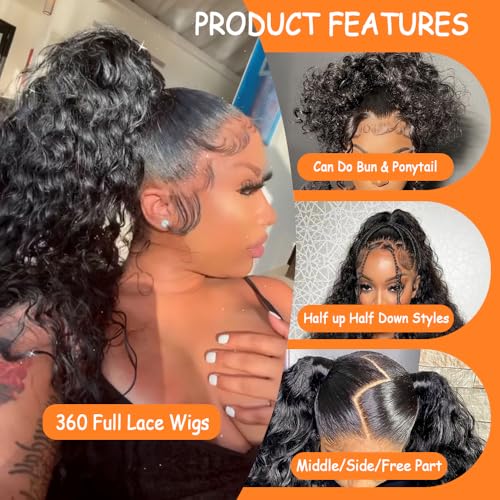 30 Inch 360 Lace Front Human Hair Wigs for Women Deep Wave 200 Density HD Full Lace Frontal Wig Pre Plucked Glueless Dra