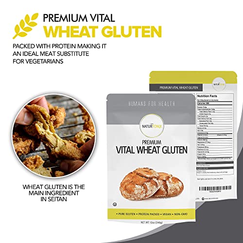 Naturtonix Premium Vital Wheat Gluten, 100% Pure Gluten, For Bread Making, Baking & Seitan, High Protein, Non-GMO, Vegan & Keto Friendly, Certified Kosher, 12 Ounce