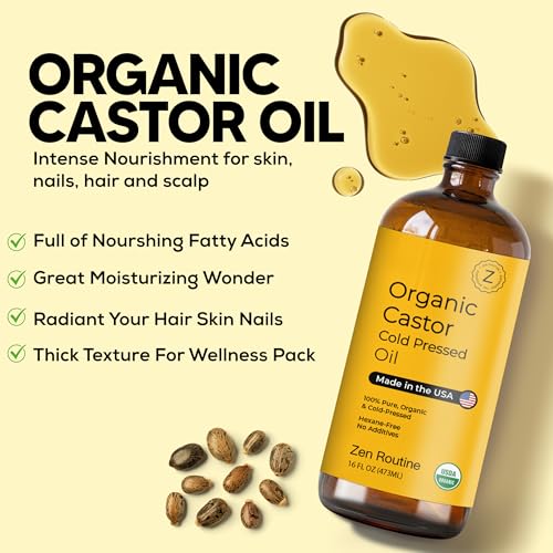 Glass Bottle Castor Oil, Hexane-Free, Organic Cold Pressed, Oil for Hair Growth, Eyelashes and Eyebrows, Hair and Body Oil, Glass Bottle, Carrier Oil, 16 Oz (Pack of 2) - Image 4