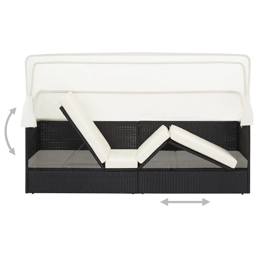 vidaXL Divano da Giardino con Tettoia Divanetto da Esterni Salottino per Patio Mobili da Giardino Arredamento da Esterni in Polyrattan Nero