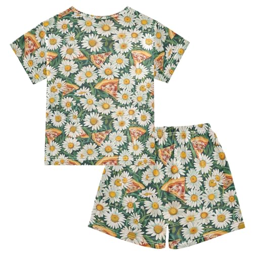 ALAZA Daisy Flowers Pizza Pajama Set Short Sleeve Sleepwear Soft Lounge Nightwear2