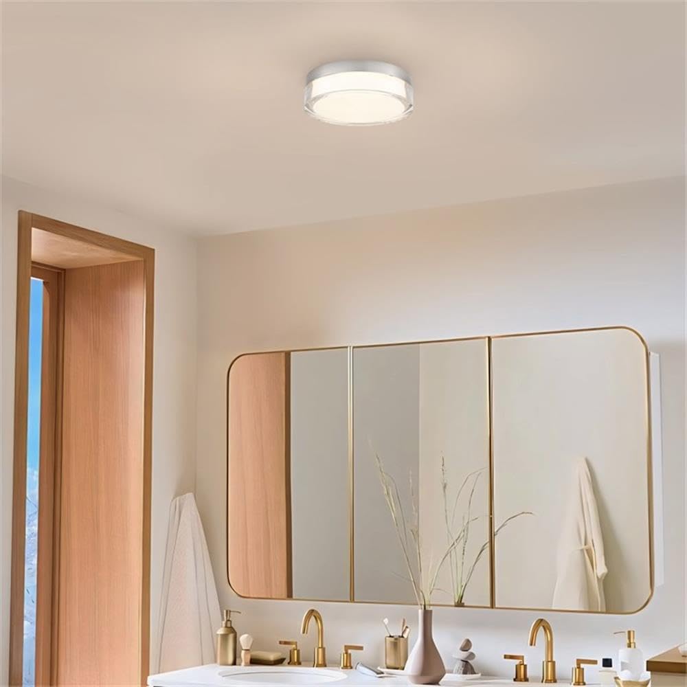BOWERY HILL Modern Stainless Steel LED Outdoor Flush Mount, 9-Inch Silver Finish, Acrylic Diffuser, Wet-Rated Frame, Adjustable 3-CCT Lighting for Porch or Outdoor Spaces