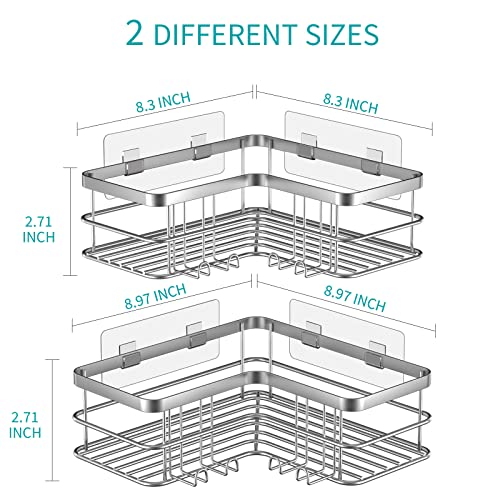 Yazoni Corner Shower Caddy, Adhesive Shower Organizer Corner, Bathroom Shelves Shampoo Holder with Hooks, Rust-proof Stainless Steel (Silver) - Cosy Home Interiors Yazoni Corner Shower Caddy, Adhesive Shower Organizer Corner, Bathroom Shelves Shampoo Holder with Hooks, Rust-proof Stainless Steel (Silver) - Image 2