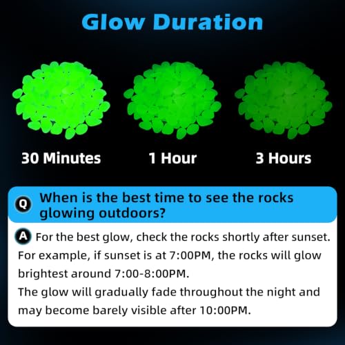 Image of NAMTSO Green Glow in the Dark Rocks Outdoor Garden Decor, 200 pcs, 0.95 lbs | Large 0.6 inch-1.1 inch /pc, Resin Glowing Pebbles, Luminous Stones for Landscaping, Patio, Backyard, Lawn, Aquarium & Fish Tank Decor