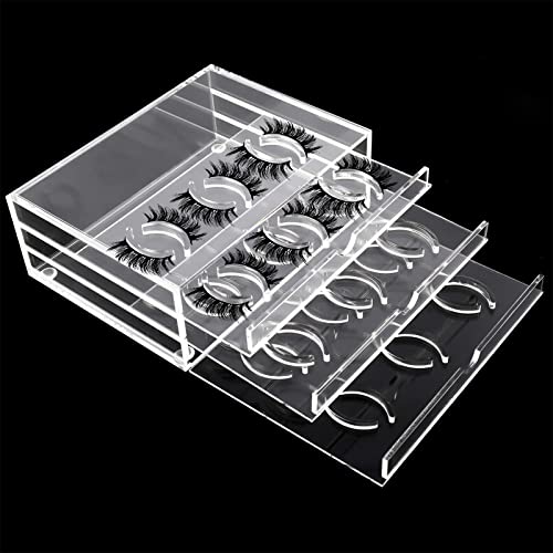 Homtone 3 Layers Acrylic False Eyelash Organizer Case Display Box for 18 Pairs Eyelashes Transparent Storage Box, Size 6.7x4.7x2.5inch