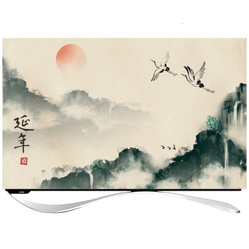 24”、48”Osłona przeciwpyłowa telewizora, osłona wnętrza telewizora w stylu chińskim Oddychająca bawełniana tkanina lniana do telewizora z płaskim ekranem, Smart TV (Color : C, Size : 49")