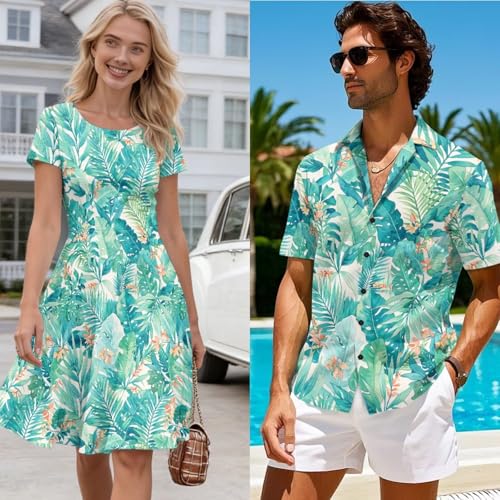 Image of AFPANQZ Couple Matching Outfit Casual Men's Button Down Shirt or Short Sleeve Summer Sundresses Dresses for Women 2026