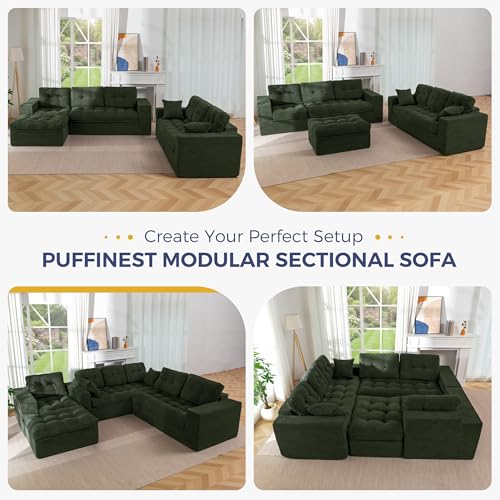 Image of MAXYOYO Modular Sectional Sofa with Ottoman and Loveseat, Cloud Boneless Couch with Layered Cushion, Flexible Module Combination Sofa for Living Room, No Assembly Required,Dark Green