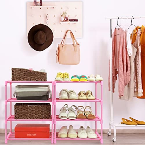 Hithim 4-Tier Free Standing Shoe Racks, Small Shoe Rack For 6-8 Pairs Shoe Storage,Kids Shoe Racks For Small Place,Lightweight Stackable Shoe Shelf Organizer For Entryway, Doorway And Closet,Pink #TOP5