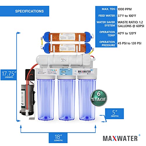 Max Water 6 Stage 200 Gpd (Gallon Per Day) Rodi (Reverse Osmosis Deionization) Water Filtration System + Digital Tds Meter + Booster Pump For Aquarium #TOP5