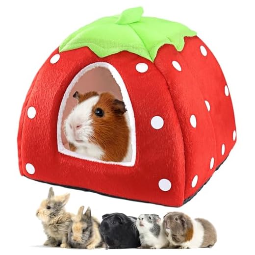 Guinea Pig Bed Rabbit Hideout Warm Fleece Cuddle Cup Washable Winter Sleeping House for Small Pet/Ferret/Chinchilla/Bunny (Strawberry Style)