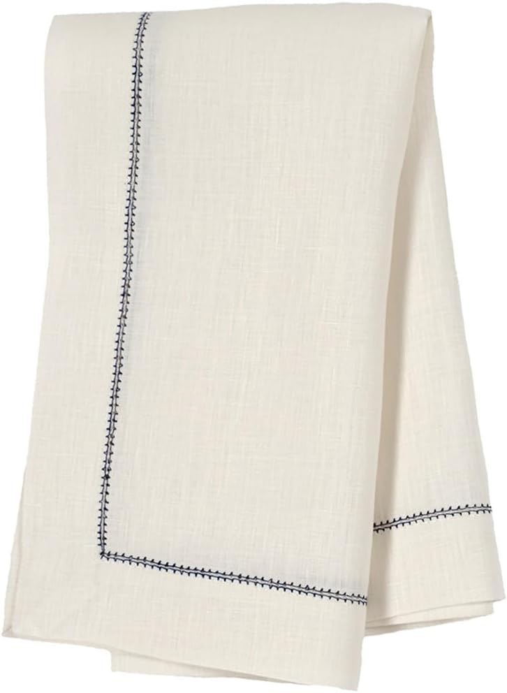Huddleson White Pure Italian Linen Cocktail Napkin with Hemstitch (Set of Six) Luxury Made in US
